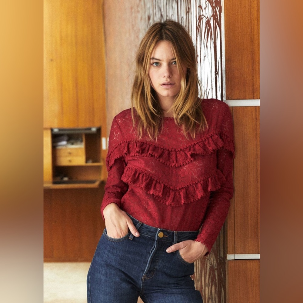 Sezane Red Lace Blouse